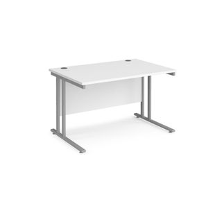Maestro 25 straight desk 1200mm x 800mm - silver cantilever leg frame, white top