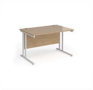 Maestro 25 straight desk 1200mm x 800mm - white cantilever leg frame, Kendal oak top