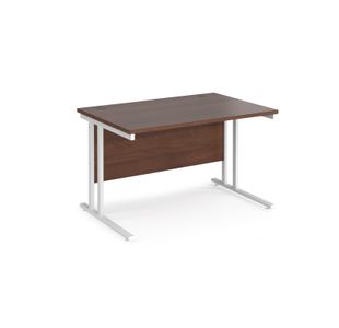 Maestro 25 straight desk 1200mm x 800mm - white cantilever leg frame, walnut top