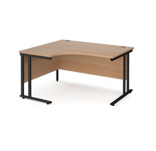 Maestro 25 left hand ergonomic desk 1400mm wide - black cantilever leg frame, beech top
