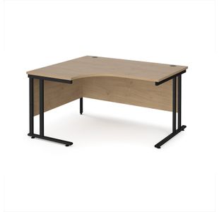 Maestro 25 left hand ergonomic desk 1400mm wide - black cantilever leg frame, Kendal oak top