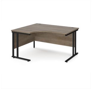 Maestro 25 left hand ergonomic desk 1400mm wide - black cantilever leg frame, Nebraska oak top