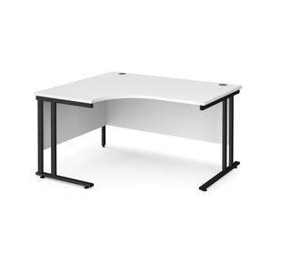 Maestro 25 left hand ergonomic desk 1400mm wide - black cantilever leg frame, white top