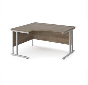 Maestro 25 left hand ergonomic desk 1400mm wide - silver cantilever leg frame, Nebraska oak top