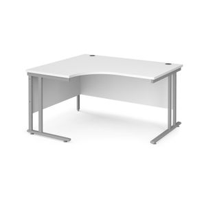 Maestro 25 left hand ergonomic desk 1400mm wide - silver cantilever leg frame, white top