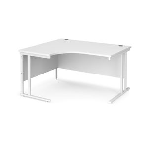 Maestro 25 left hand ergonomic desk 1400mm wide - white cantilever leg frame, white top