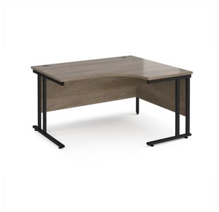 Maestro 25 right hand ergonomic desk 1400mm wide - black cantilever leg frame, Nebraska oak top