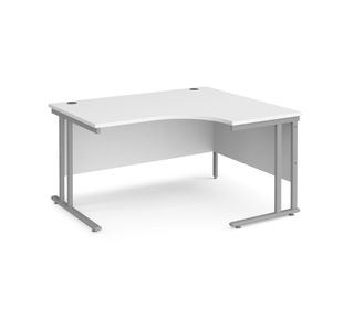 Maestro 25 right hand ergonomic desk 1400mm wide - silver cantilever leg frame, white top
