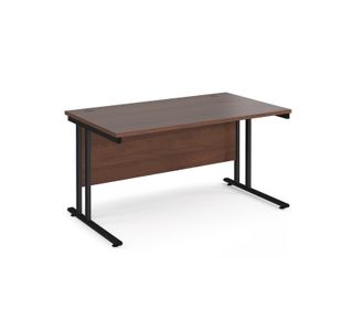 Maestro 25 straight desk 1400mm x 800mm - black cantilever leg frame, walnut top