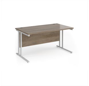 Maestro 25 straight desk 1400mm x 800mm - white cantilever leg frame, Nebraska oak top
