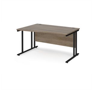 Maestro 25 left hand wave desk 1400mm wide - black cantilever leg frame, Nebraska oak top