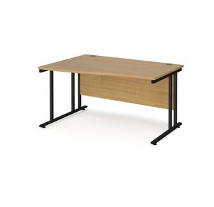 Maestro 25 left hand wave desk 1400mm wide - black cantilever leg frame, oak top