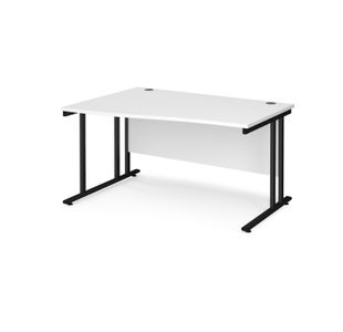 Maestro 25 left hand wave desk 1400mm wide - black cantilever leg frame, white top