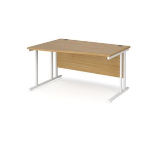 Maestro 25 left hand wave desk 1400mm wide - white cantilever leg frame, oak top