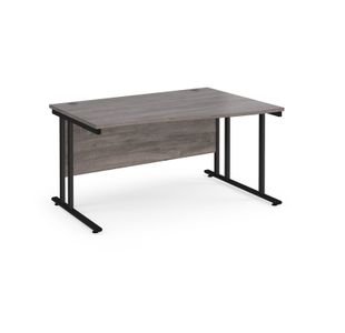 Maestro 25 right hand wave desk 1400mm wide - black cantilever leg frame, grey oak top