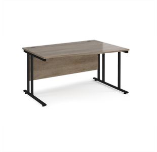 Maestro 25 right hand wave desk 1400mm wide - black cantilever leg frame, Nebraska oak top