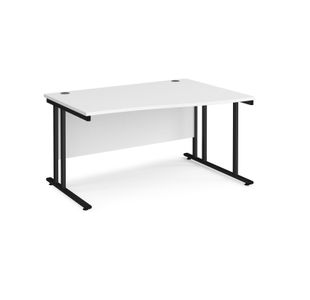 Maestro 25 right hand wave desk 1400mm wide - black cantilever leg frame, white top