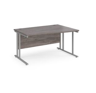 Maestro 25 right hand wave desk 1400mm wide - silver cantilever leg frame, grey oak top