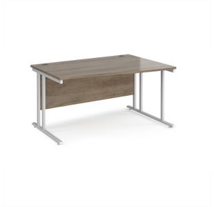 Maestro 25 right hand wave desk 1400mm wide - white cantilever leg frame, Nebraska oak top