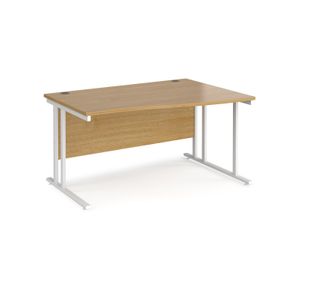 Maestro 25 right hand wave desk 1400mm wide - white cantilever leg frame, oak top