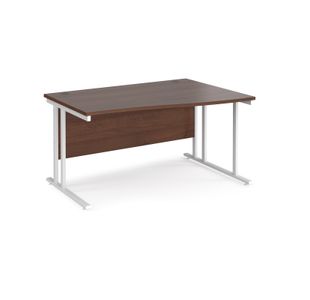 Maestro 25 right hand wave desk 1400mm wide - white cantilever leg frame, walnut top