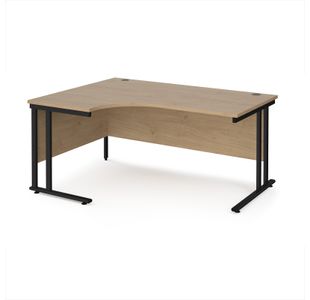 Maestro 25 left hand ergonomic desk 1600mm wide - black cantilever leg frame, Kendal oak top