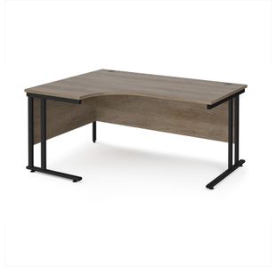 Maestro 25 left hand ergonomic desk 1600mm wide - black cantilever leg frame, Nebraska oak top