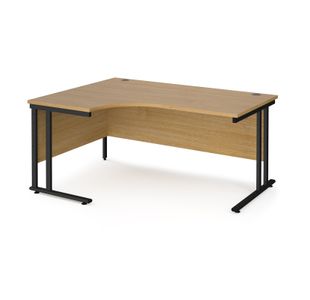 Maestro 25 left hand ergonomic desk 1600mm wide - black cantilever leg frame, oak top