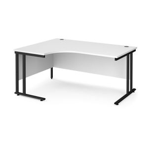 Maestro 25 left hand ergonomic desk 1600mm wide - black cantilever leg frame, white top