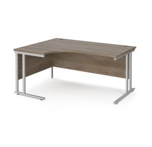 Maestro 25 left hand ergonomic desk 1600mm wide - silver cantilever leg frame, Nebraska oak top