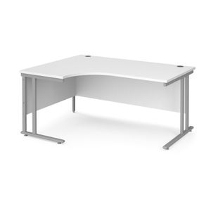 Maestro 25 left hand ergonomic desk 1600mm wide - silver cantilever leg frame, white top