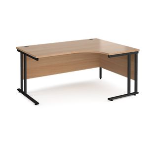 Maestro 25 right hand ergonomic desk 1600mm wide - black cantilever leg frame, beech top