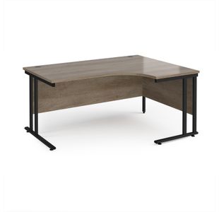 Maestro 25 right hand ergonomic desk 1600mm wide - black cantilever leg frame, Nebraska oak top