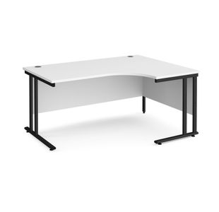 Maestro 25 right hand ergonomic desk 1600mm wide - black cantilever leg frame, white top