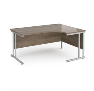 Maestro 25 right hand ergonomic desk 1600mm wide - silver cantilever leg frame, Nebraska oak top