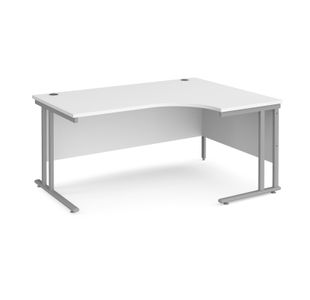 Maestro 25 right hand ergonomic desk 1600mm wide - silver cantilever leg frame, white top