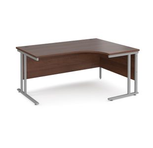 Maestro 25 right hand ergonomic desk 1600mm wide - silver cantilever leg frame, walnut top