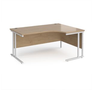 Maestro 25 right hand ergonomic desk 1600mm wide - white cantilever leg frame, Kendal oak top