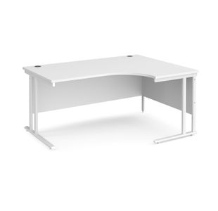 Maestro 25 right hand ergonomic desk 1600mm wide - white cantilever leg frame, white top