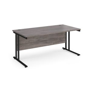 Maestro 25 straight desk 1600mm x 800mm - black cantilever leg frame, grey oak top