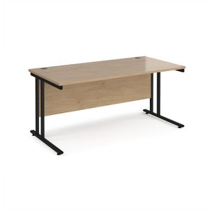 Maestro 25 straight desk 1600mm x 800mm - black cantilever leg frame, Kendal oak top