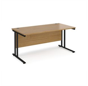 Maestro 25 straight desk 1600mm x 800mm - black cantilever leg frame, oak top