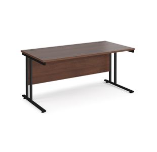 Maestro 25 straight desk 1600mm x 800mm - black cantilever leg frame, walnut top