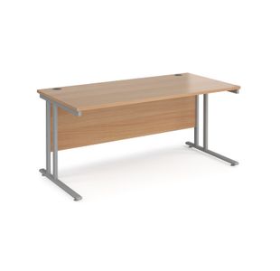 Maestro 25 straight desk 1600mm x 800mm - silver cantilever leg frame, beech top