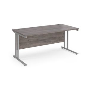 Maestro 25 straight desk 1600mm x 800mm - silver cantilever leg frame, grey oak top