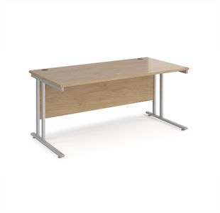 Maestro 25 straight desk 1600mm x 800mm - silver cantilever leg frame, Kendal oak top