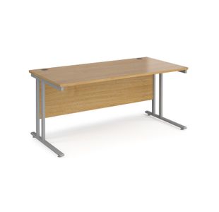 Maestro 25 straight desk 1600mm x 800mm - silver cantilever leg frame, oak top