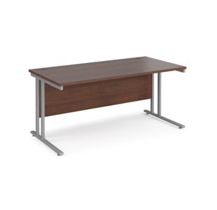 Maestro 25 straight desk 1600mm x 800mm - silver cantilever leg frame, walnut top