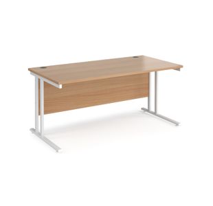 Maestro 25 straight desk 1600mm x 800mm - white cantilever leg frame, beech top