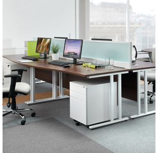 Maestro 25 straight desk 1600mm x 800mm - white cantilever leg frame, grey oak top